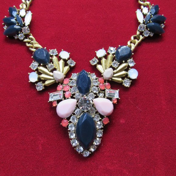 VINTAGE SIGNED J. CREW RHINESTONE ART DECO NECKLACE. LENGTH 21 INCHES. - Picture 5 of 7